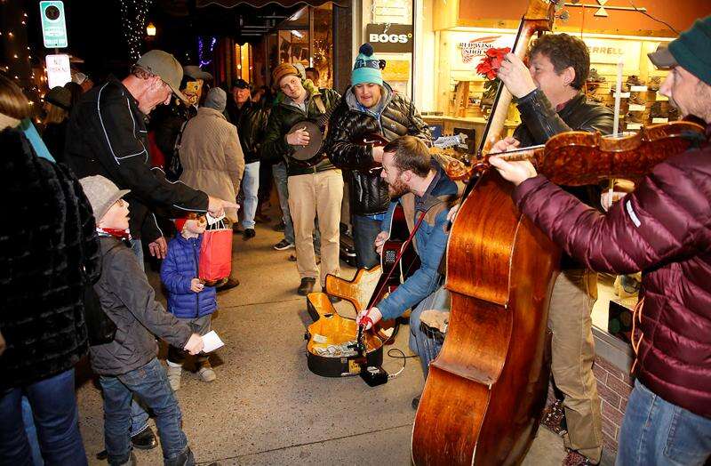 Live music on the street during Noel Night in downtown Durango